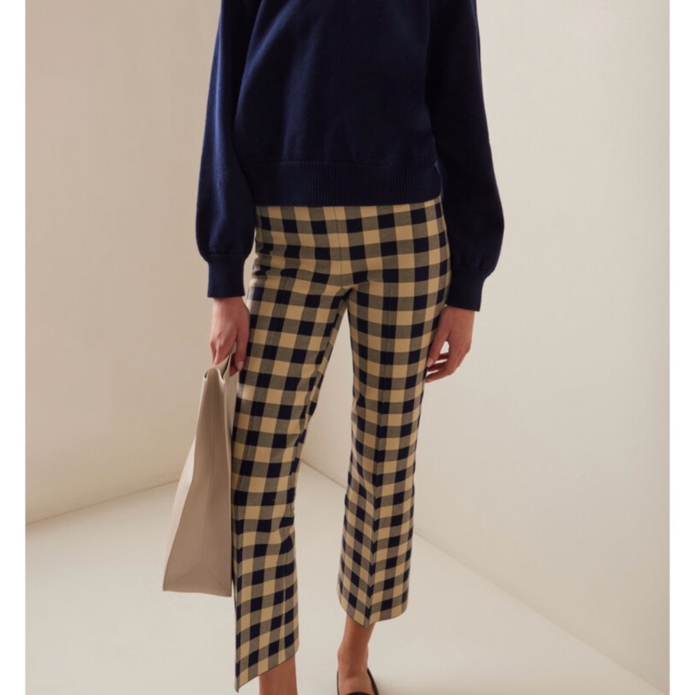 High Sport Kick Gingham Stretch-Cotton Knit Cropped Flared Pants